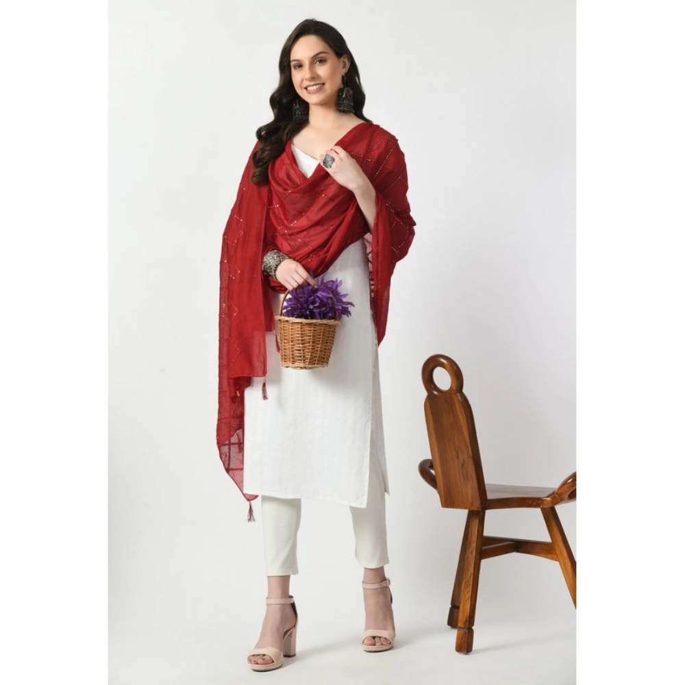 Women's Chanderi Self Design Dupatta (Maroon, Length: Free Size) - Image 2
