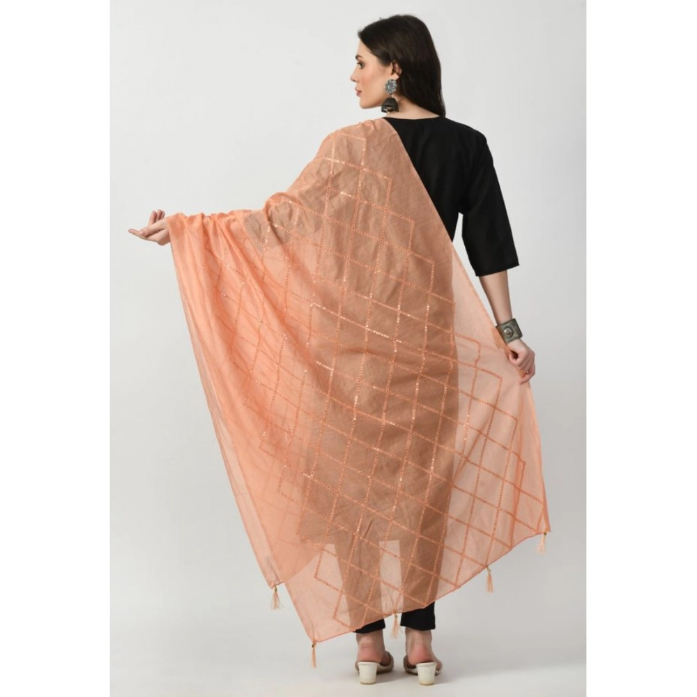 Women's Chanderi Self Design Dupatta (Peach, Length: Free Size) - Image 4