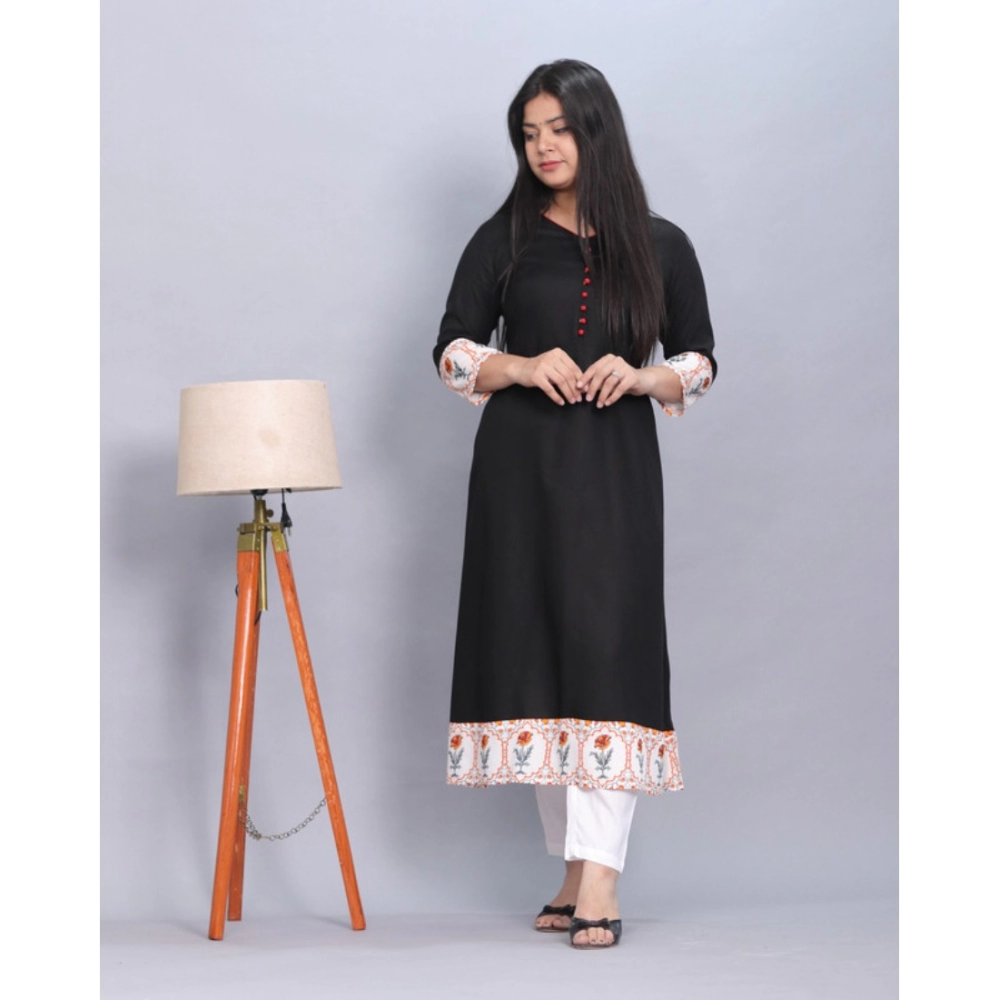 Women's Casual Viscose Rayon 3-4th Sleeve Kurti (Black) - Image 3
