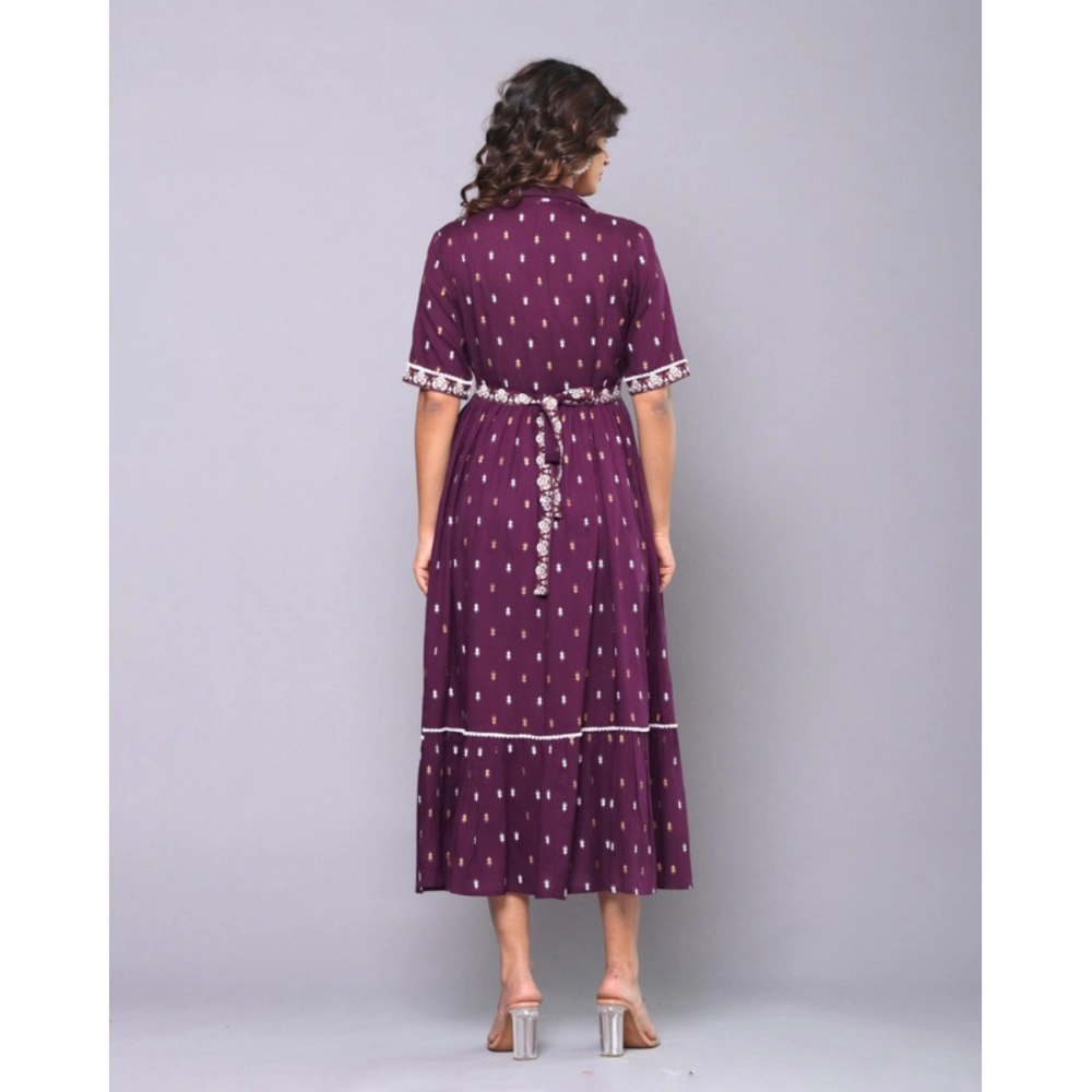 Women's Casual Viscose Rayon Half Sleeve A-line Gown (Purple) - Image 6