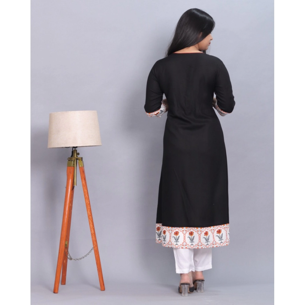 Women's Casual Viscose Rayon 3-4th Sleeve Kurti (Black) - Image 5