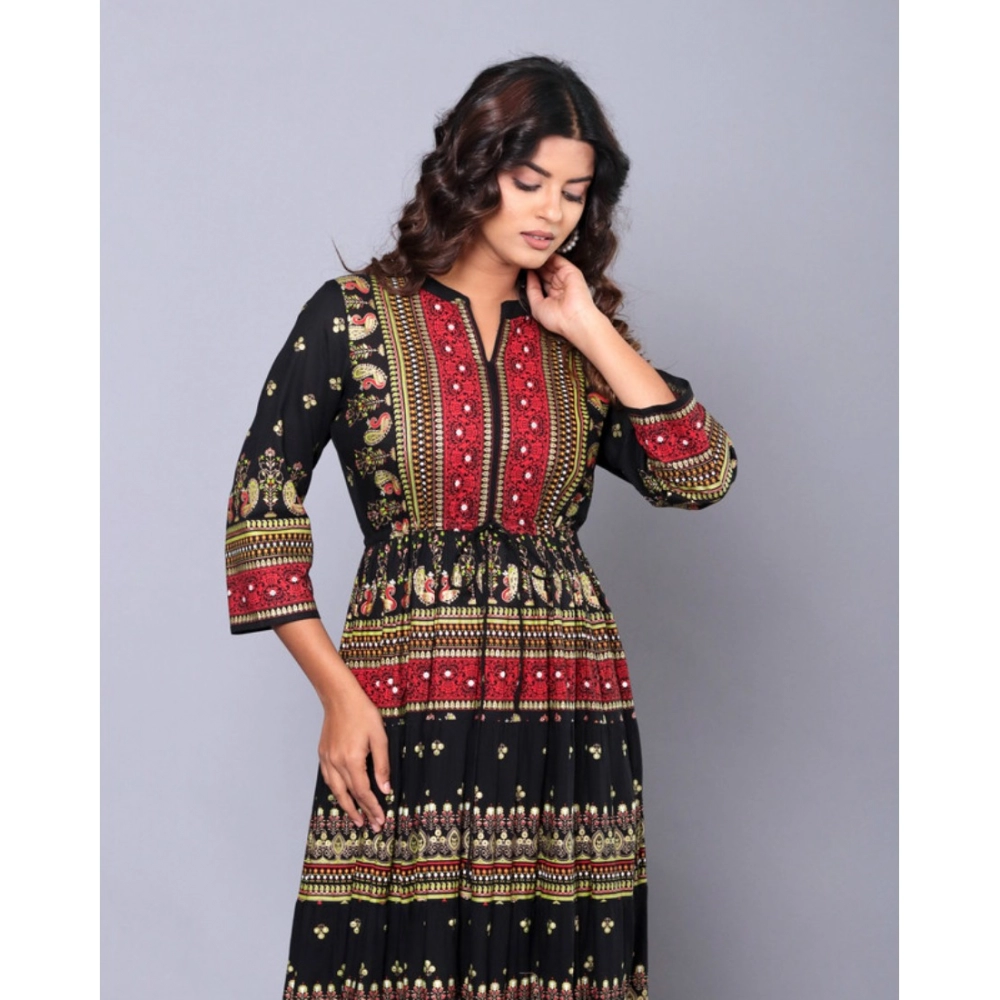 Women's Casual Viscose Rayon 3-4th Sleeve Gown (Black) - Image 2