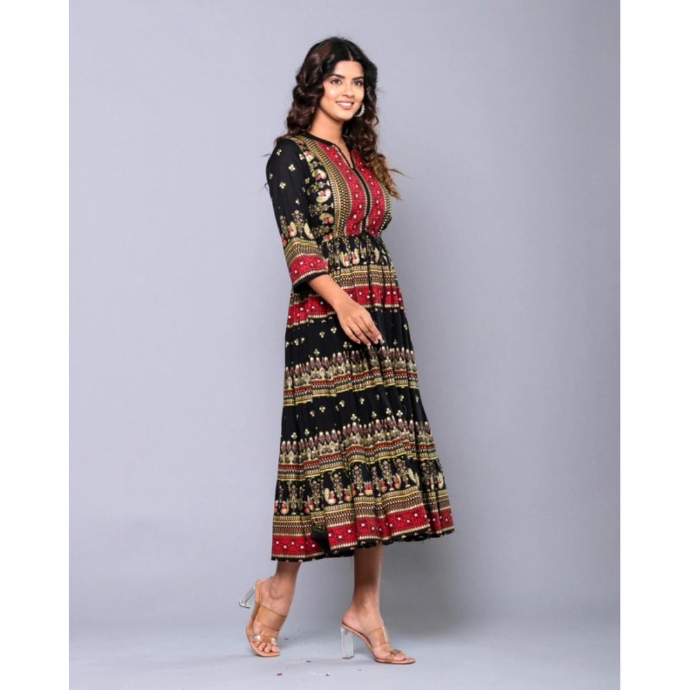 Women's Casual Viscose Rayon 3-4th Sleeve Gown (Black) - Image 3
