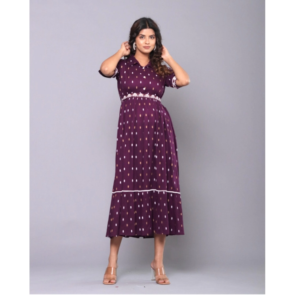 Women's Casual Viscose Rayon Half Sleeve A-line Gown (Purple) - Image 4