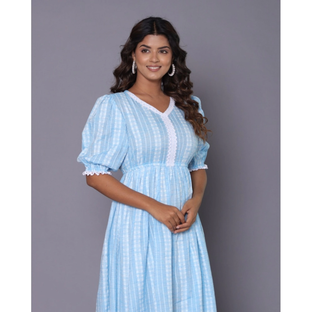 Women's Casual Cotton Blend Short Sleeve Gown (Aqua Blue) - Image 2
