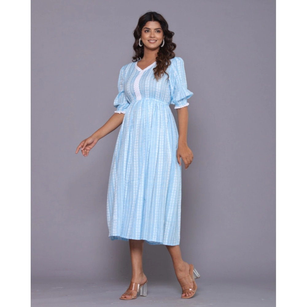 Women's Casual Cotton Blend Short Sleeve Gown (Aqua Blue) - Image 3