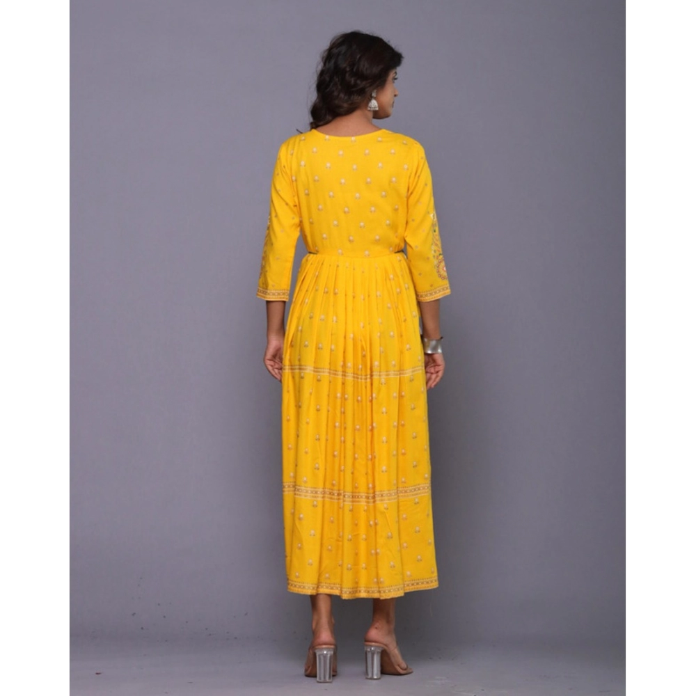 Women's Casual Viscose Rayon 3-4th Sleeve Kurti (Yellow) - Image 6