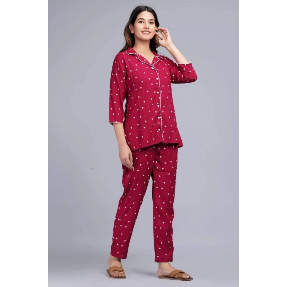 Generic Women's Casual Rayon 3-4th Sleeve Night Suit Set (Maroon) - Image 2