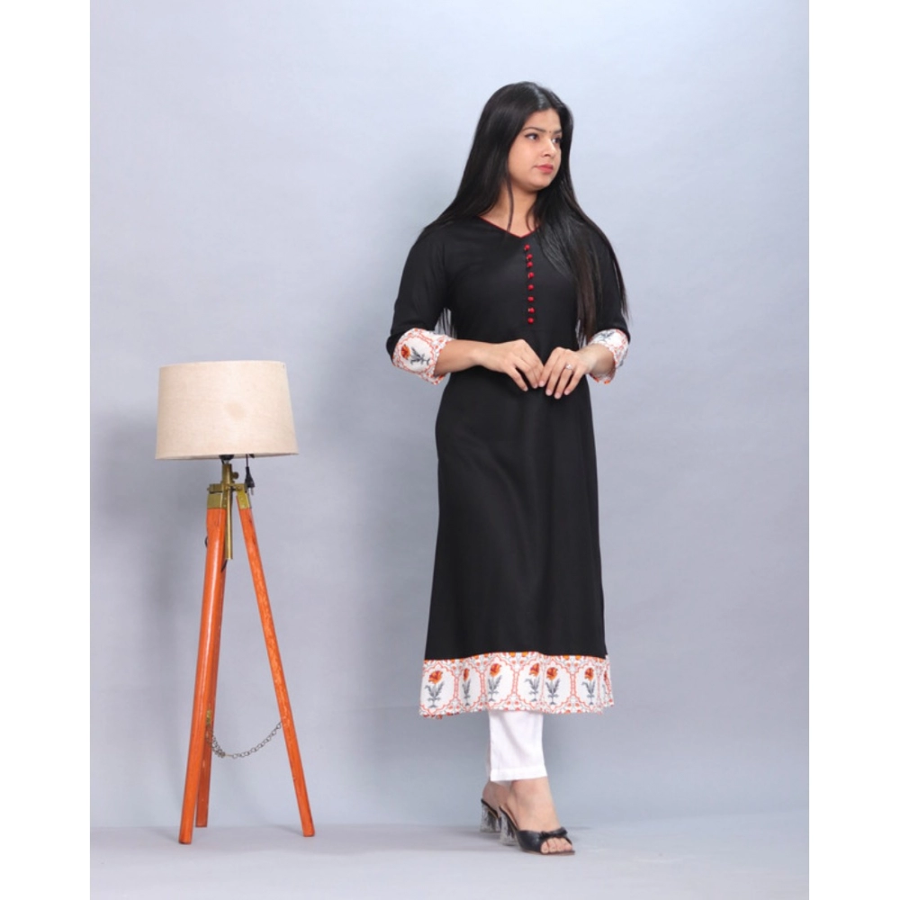 Women's Casual Viscose Rayon 3-4th Sleeve Kurti (Black) - Image 2