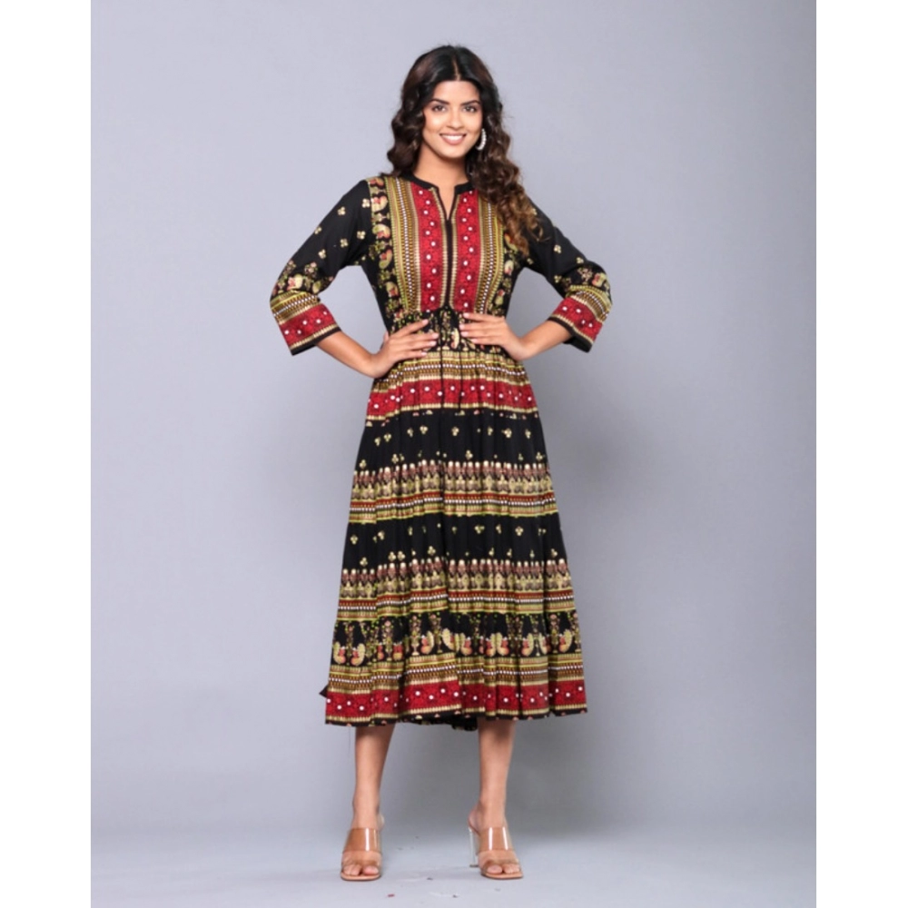 Women's Casual Viscose Rayon 3-4th Sleeve Gown (Black) - Image 4