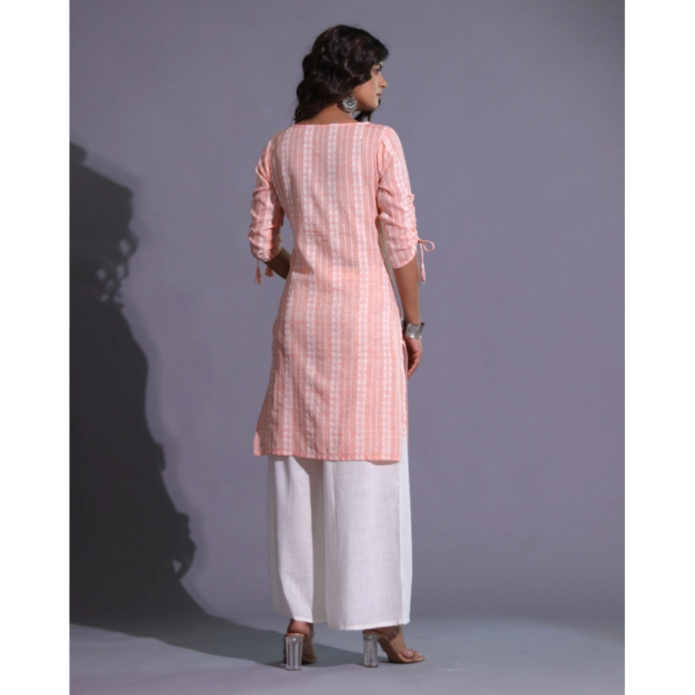 Women's Casual Cotton Blend 3-4th Sleeve Straight Kurti (Orange) - Image 6