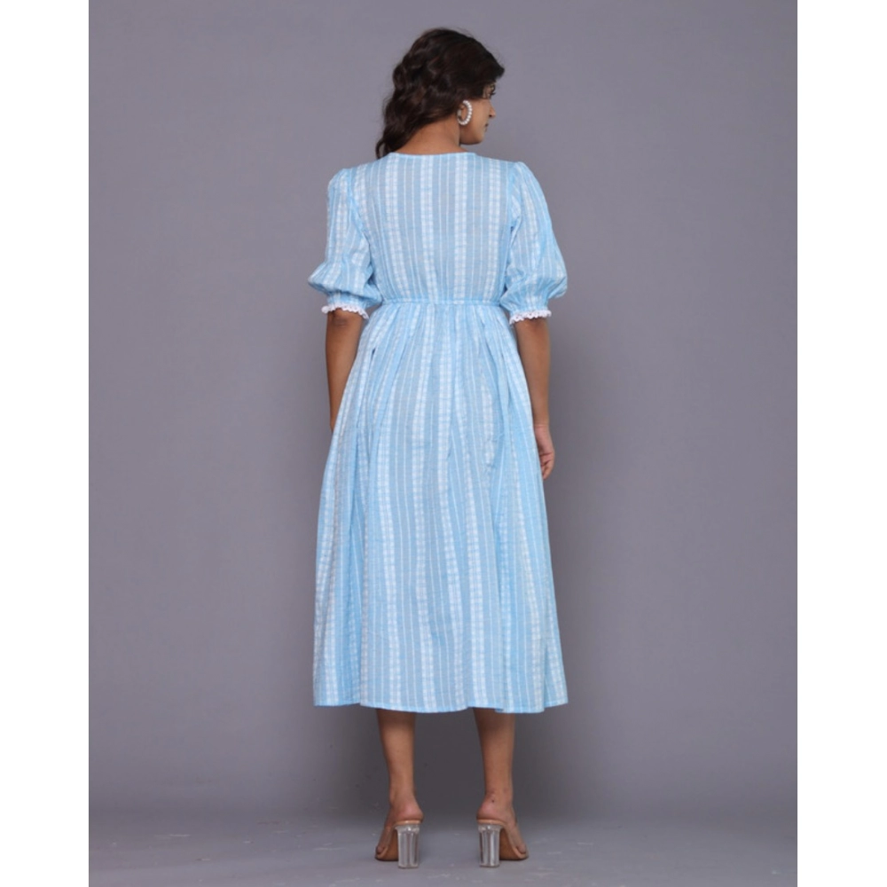 Women's Casual Cotton Blend Short Sleeve Gown (Aqua Blue) - Image 6
