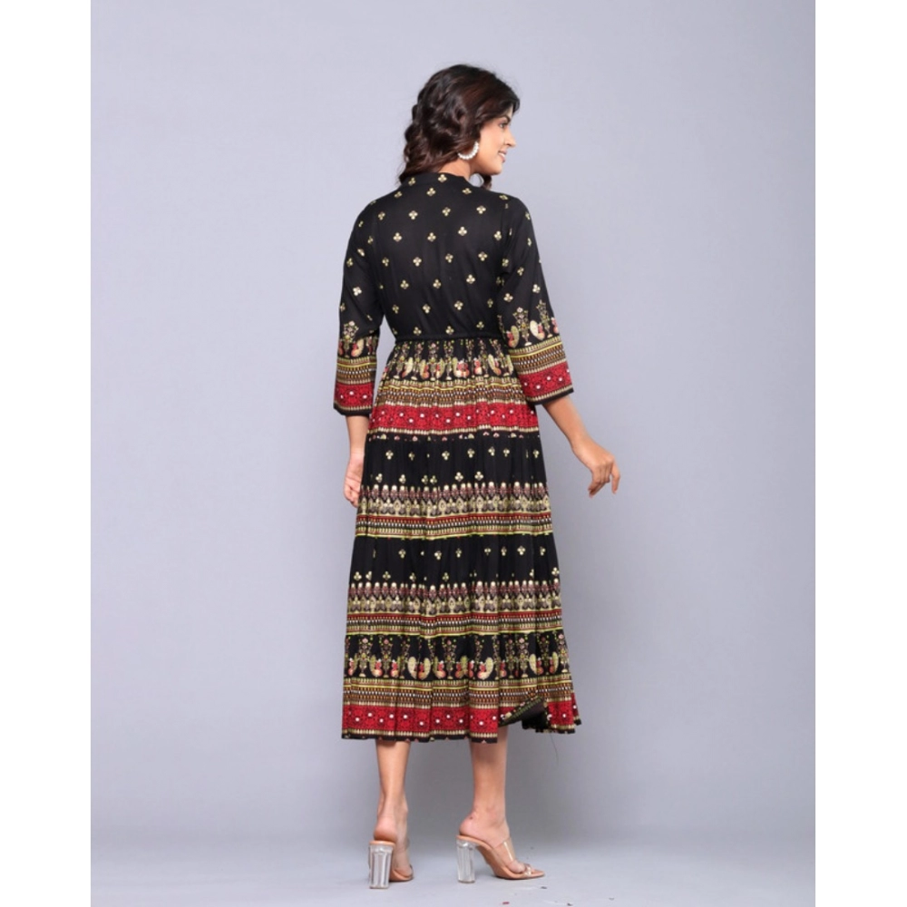 Women's Casual Viscose Rayon 3-4th Sleeve Gown (Black) - Image 6