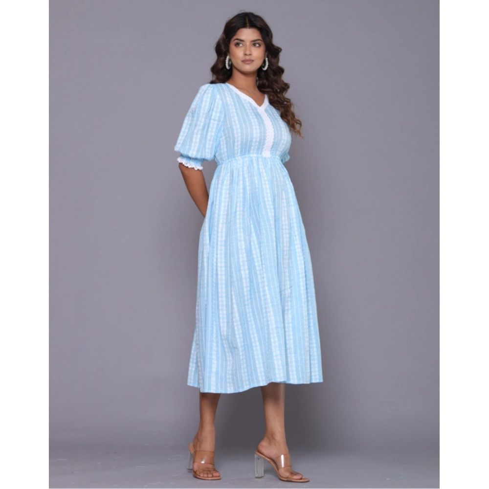 Women's Casual Cotton Blend Short Sleeve Gown (Aqua Blue) - Image 4