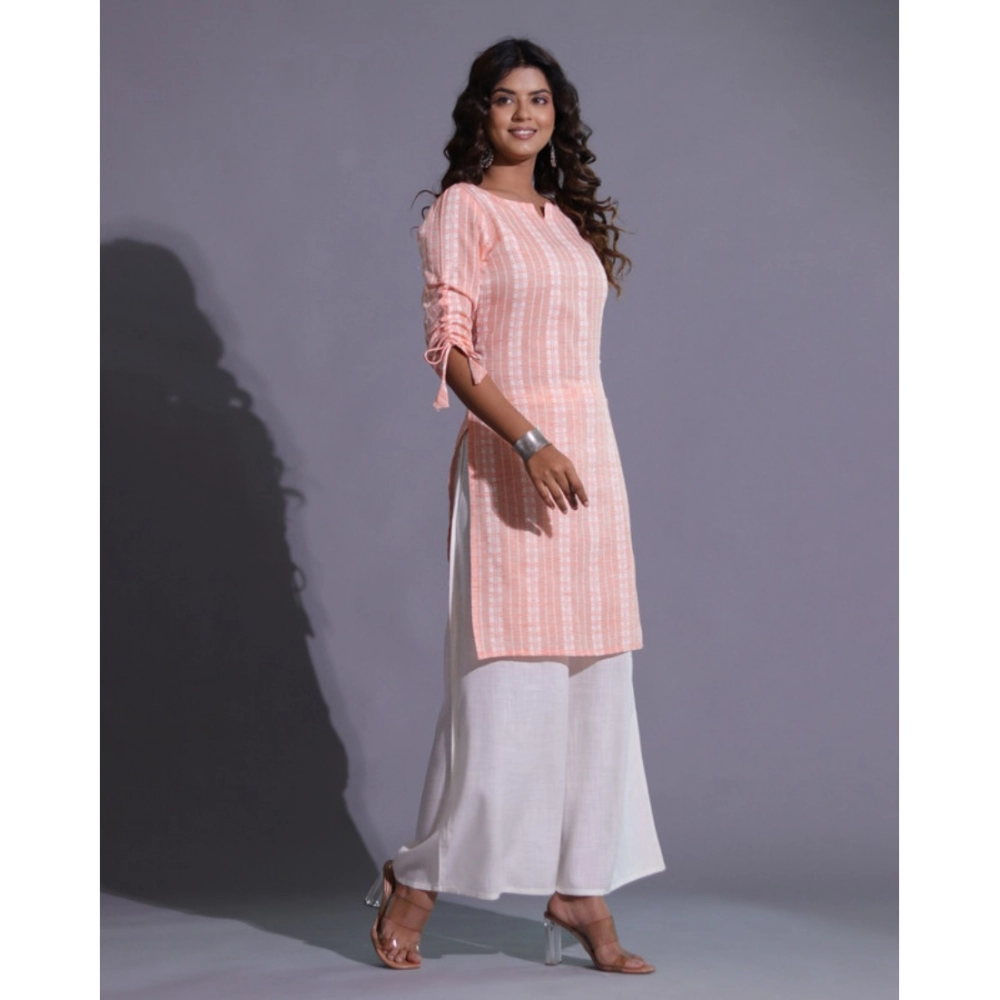 Women's Casual Cotton Blend 3-4th Sleeve Straight Kurti (Orange) - Image 4