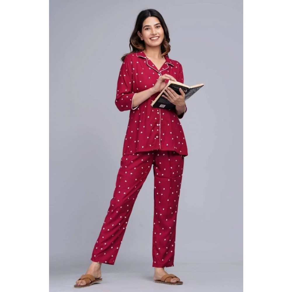Generic Women's Casual Rayon 3-4th Sleeve Night Suit Set (Maroon) - Image 6