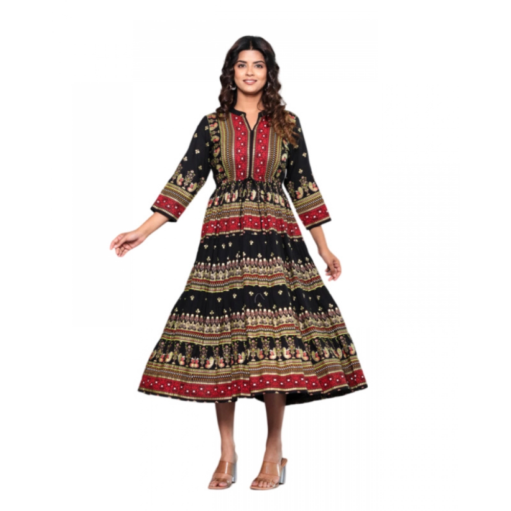 Women's Casual Viscose Rayon 3-4th Sleeve Gown (Black)