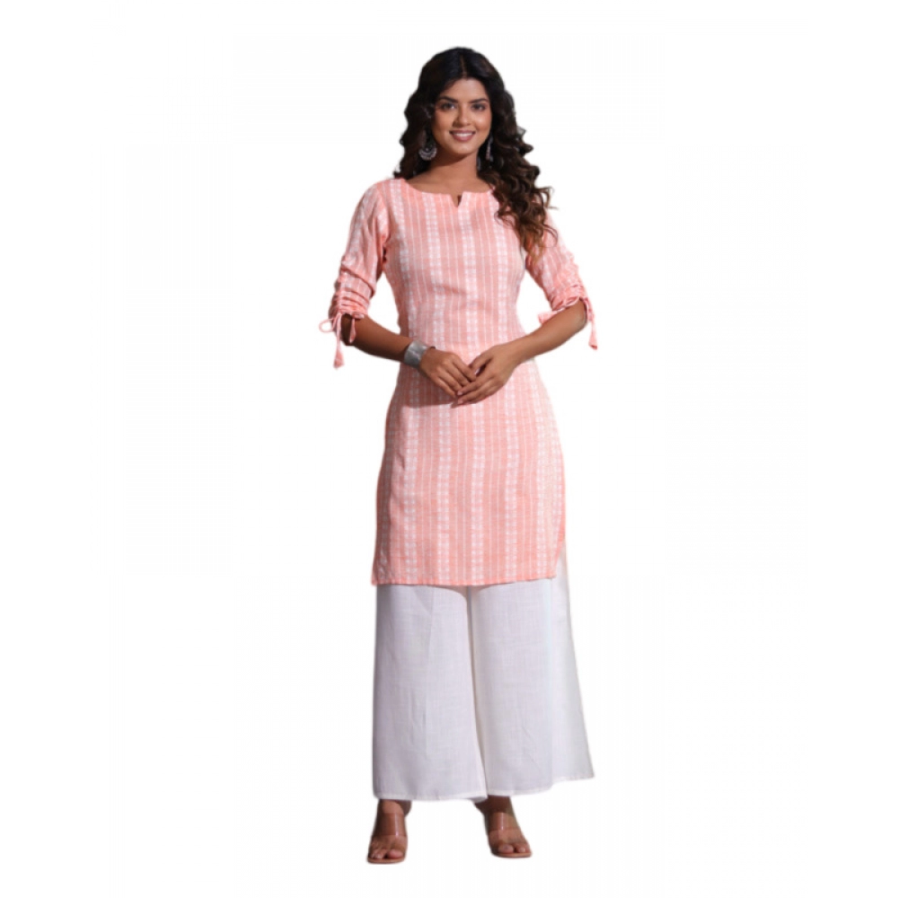 Women's Casual Cotton Blend 3-4th Sleeve Straight Kurti (Orange)