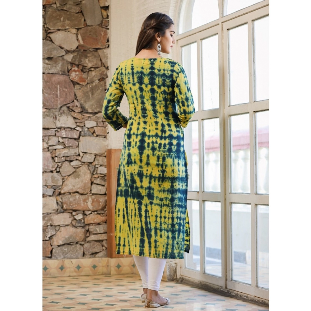 Women's Cotton Dyed 3/4 Sleeve Round Neck Kurti (Green) - Image 5