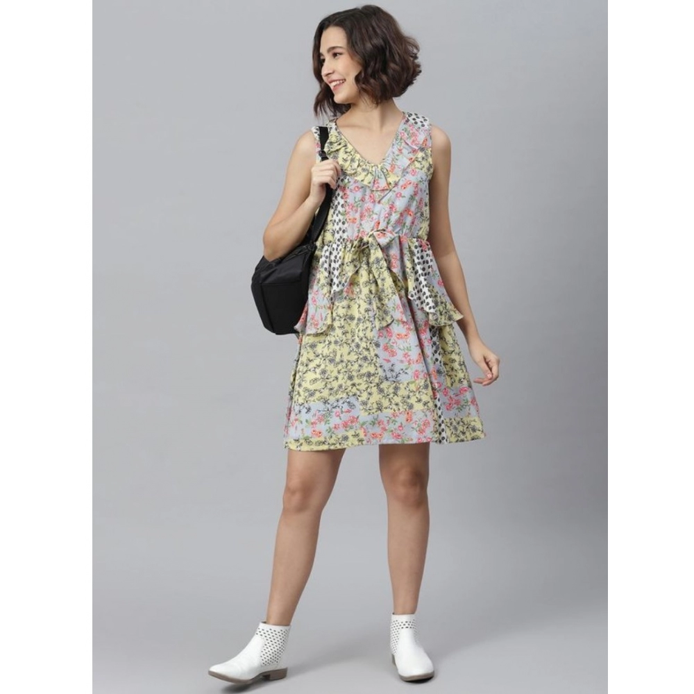 Women's Polyester Peplum Sleeveless Above Knee Dress (Multicolor) - Image 5