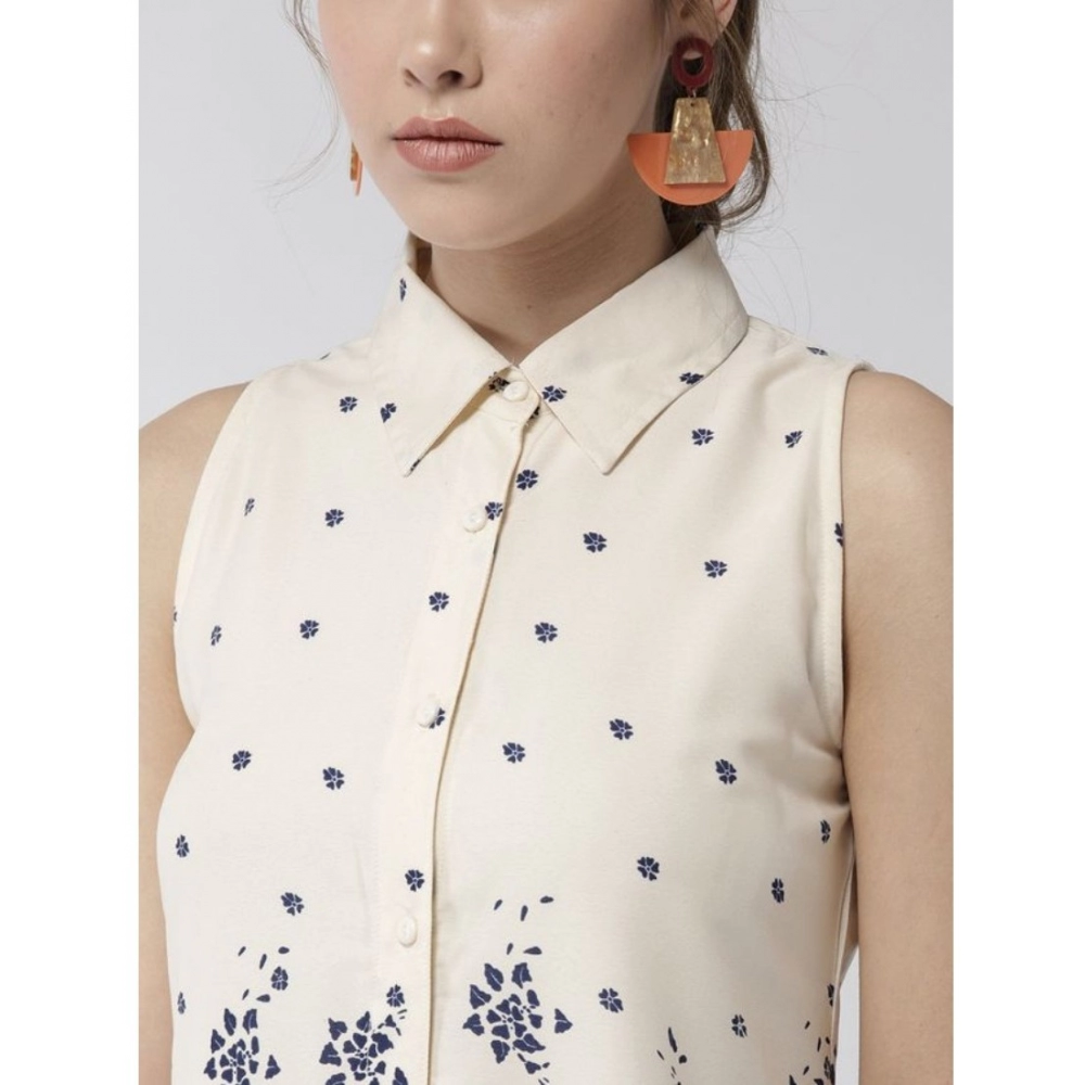 Women's Polyester Floral Sleeveless Above Knee Dress (Cream) - Image 2