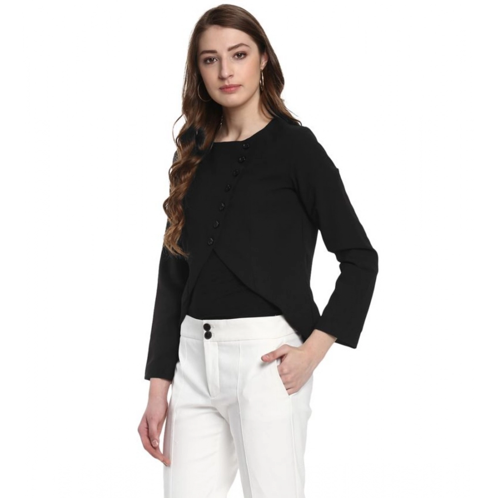 Women's Polyester Diagonal Cut Long Sleeves Blazer (Black) - Image 3