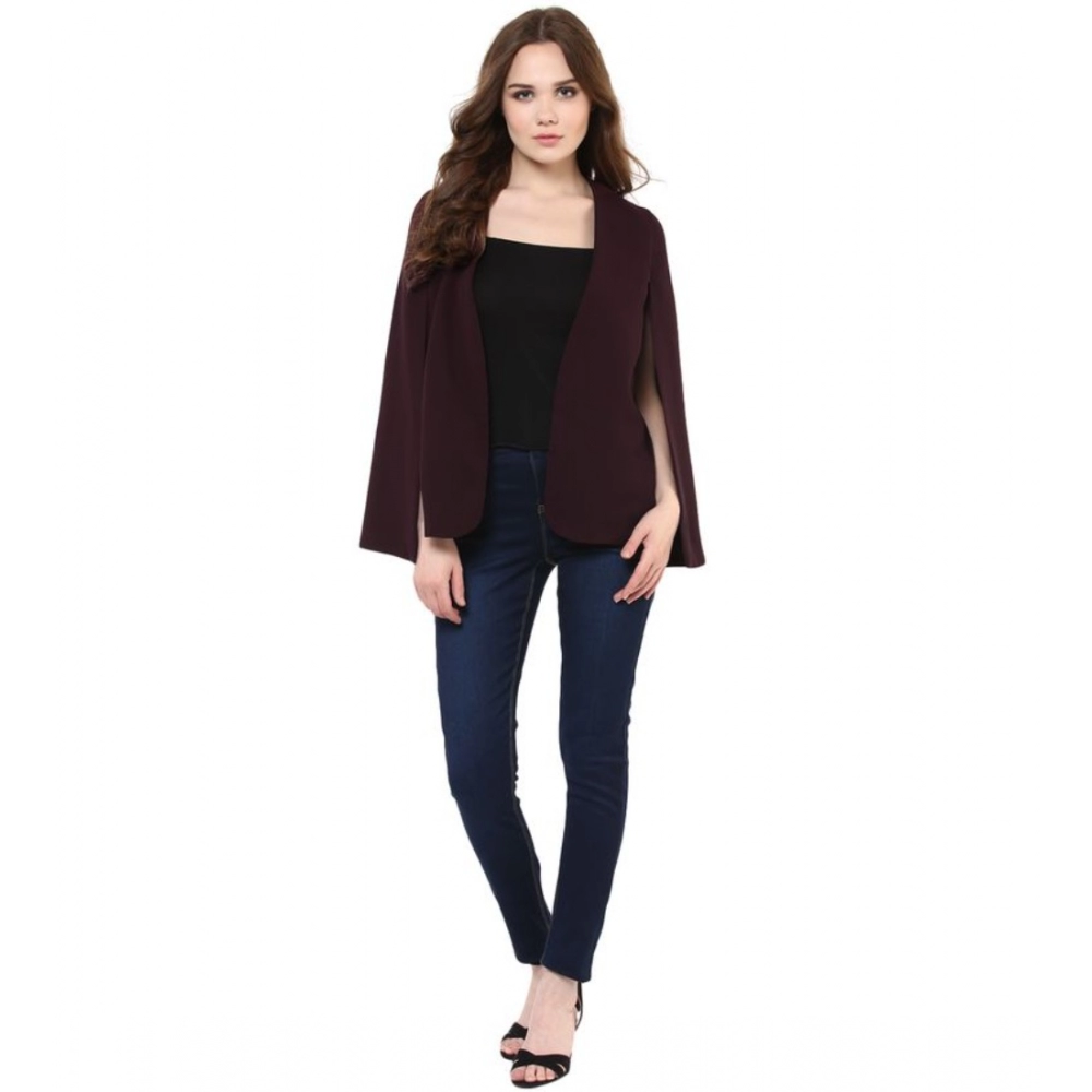 Women's Polyester Solid Cape Sleeve Blazer (Wine) - Image 6
