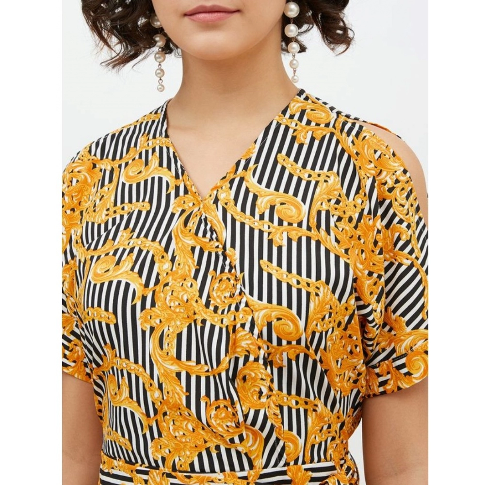 Women's Polyester Printed Half Sleeve Long Jumpsuit (Yellow) - Image 2