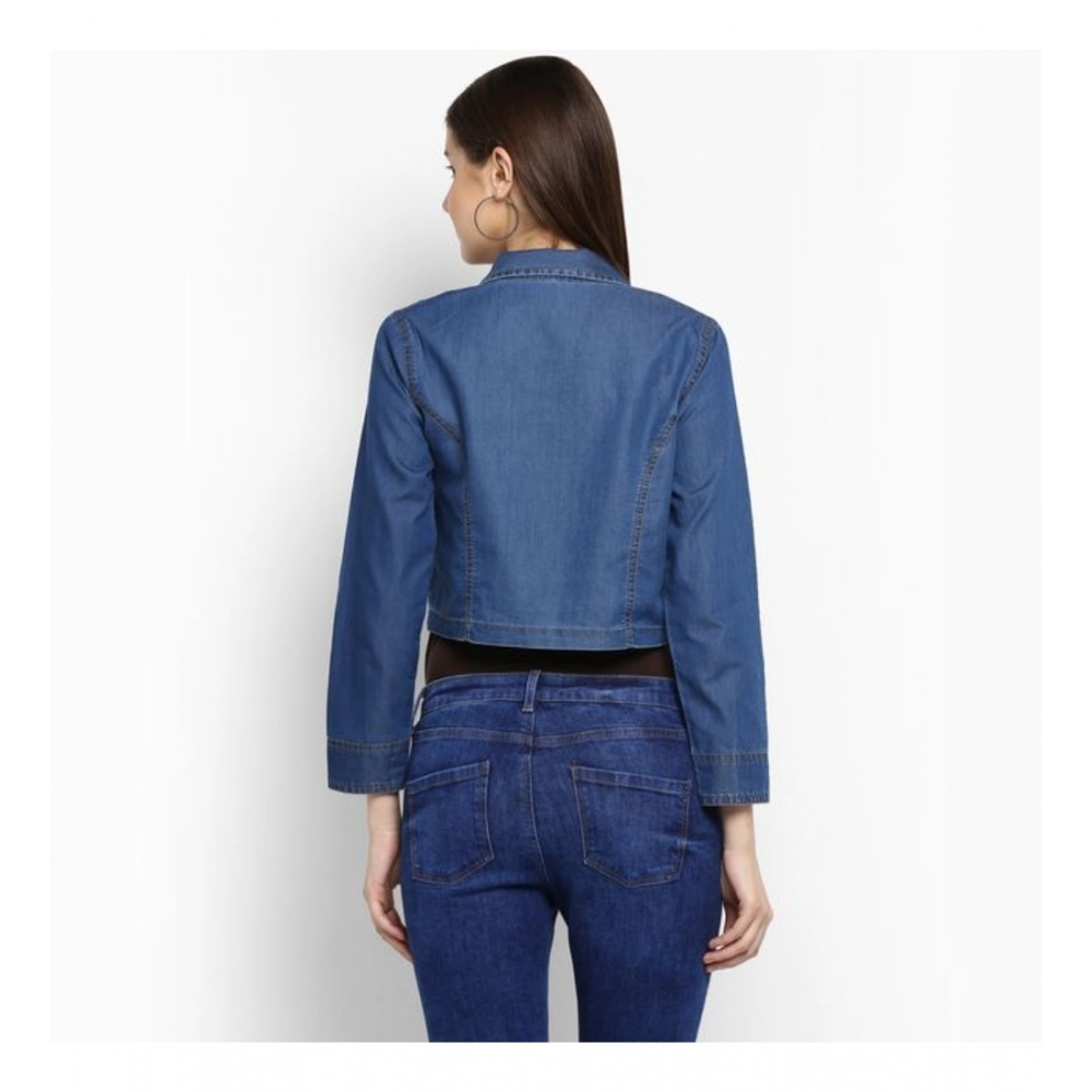 Women's Denim Pleated 3-4th Sleeves Shrug (Blue) - Image 7