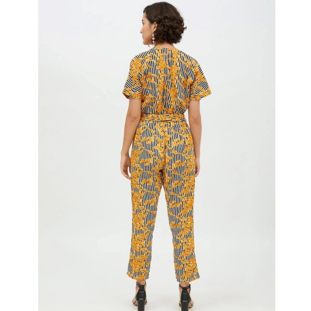 Women's Polyester Printed Half Sleeve Long Jumpsuit (Yellow) - Image 7
