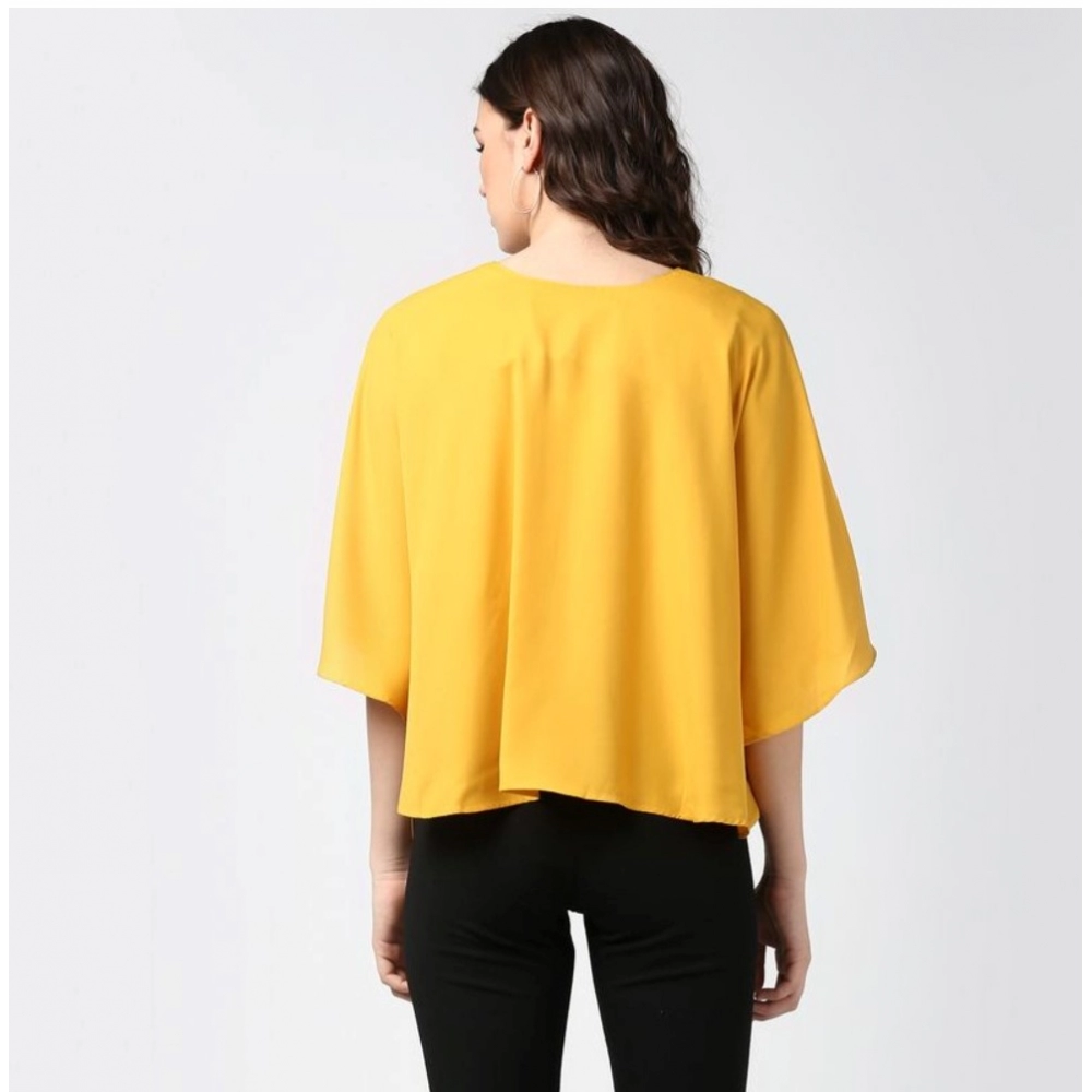 Women's Polyester Solid Cape Sleeve Top (Yellow) - Image 7