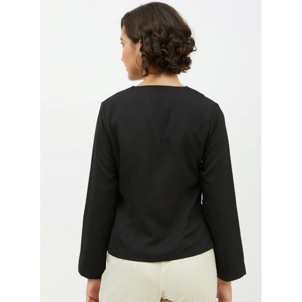 Women's Polyester Asymmetrical Long Sleeves Top (Black) - Image 4
