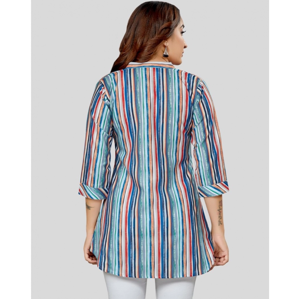 Women's Cotton Blend Mandarin Collar 3/4 Sleeves Short Top (Multicolor) - Image 6
