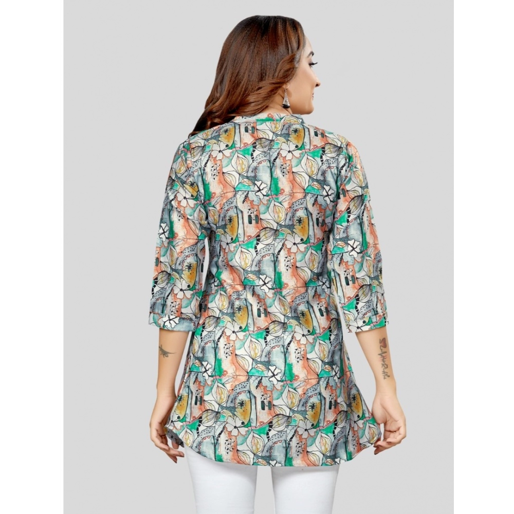 Women's Cotton Blend Mandarin Collar 3/4 Sleeves Short Top (Grey) - Image 6