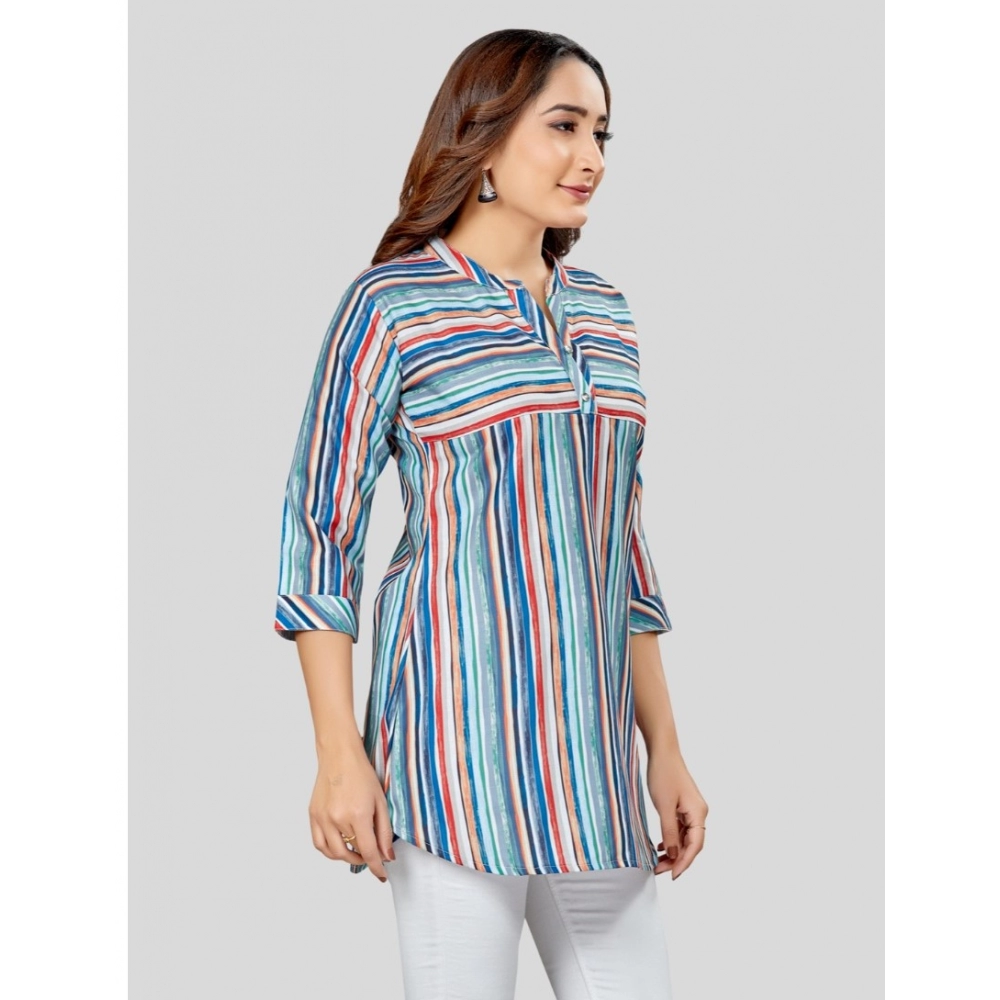 Women's Cotton Blend Mandarin Collar 3/4 Sleeves Short Top (Multicolor) - Image 5
