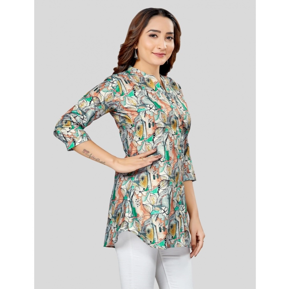Women's Cotton Blend Mandarin Collar 3/4 Sleeves Short Top (Grey) - Image 5