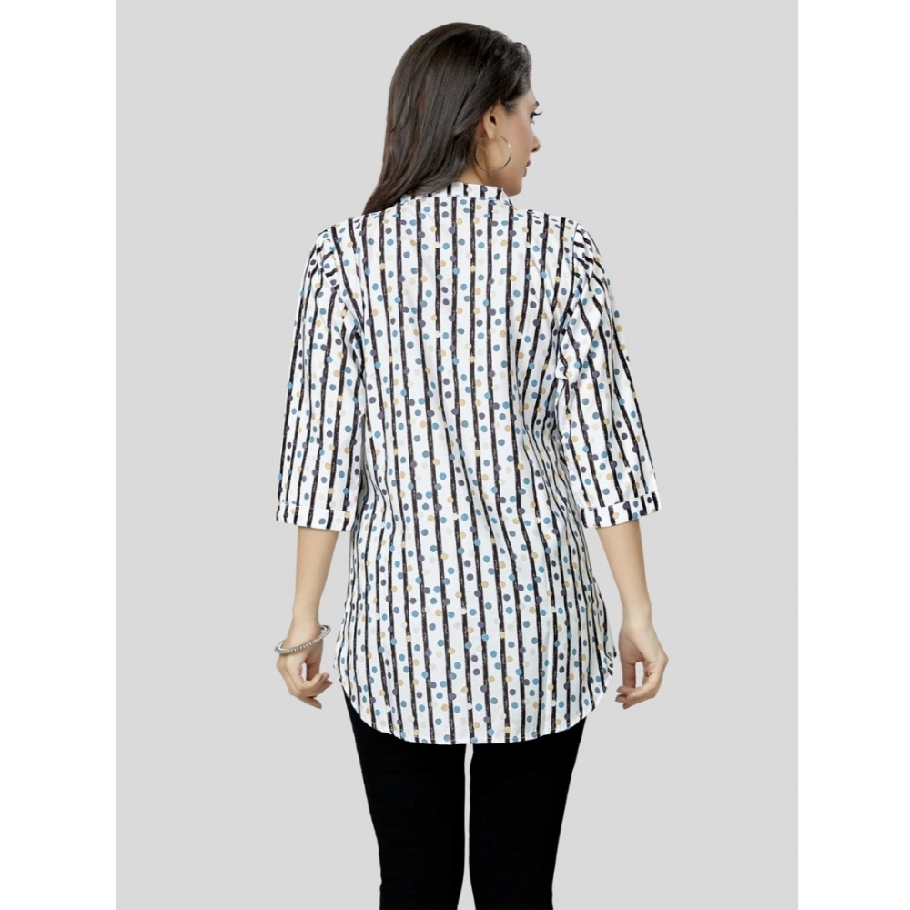Women's Poly Crepe Mandarin Collar 3/4 Sleeves Short Top (White) - Image 6