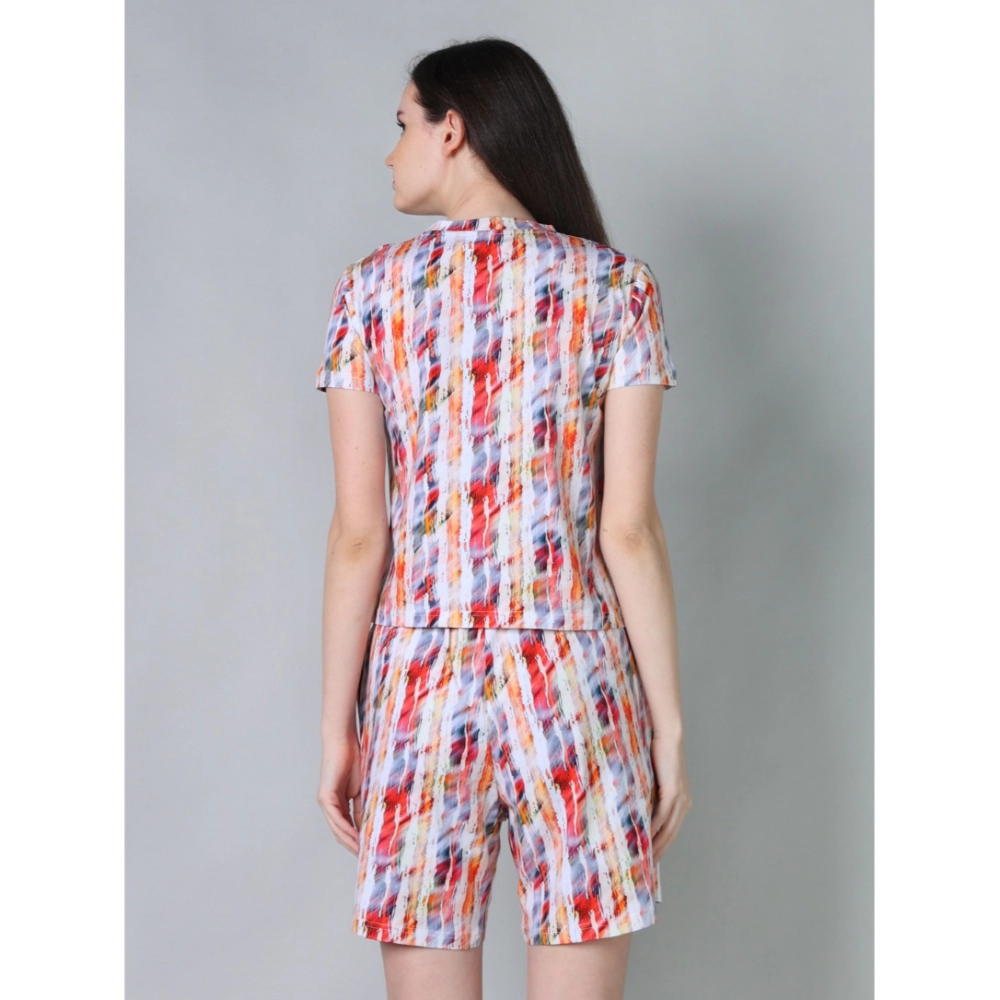 Generic Women's Cotton Blended Printed Round Neck Half Sleeve Top - Shorts Set (Red) - Image 4