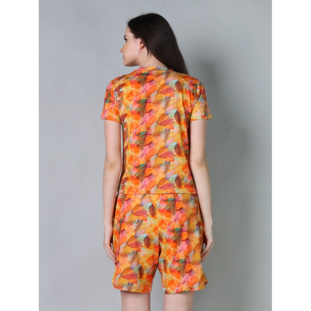 Generic Women's Cotton Blended Printed Round Neck Half Sleeve Top - Shorts Set (Yellow) - Image 4