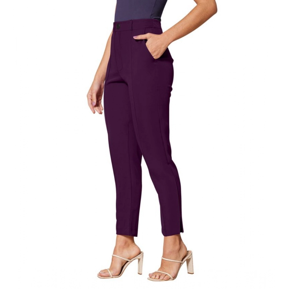 Women's Polyester Solid With Pocket Pant (Wine) - Image 4