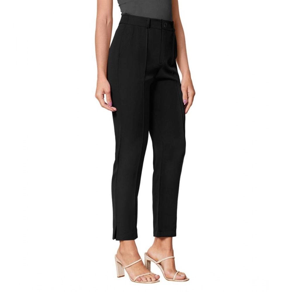 Women's Polyester Solid With Pocket Pant (Black) - Image 5