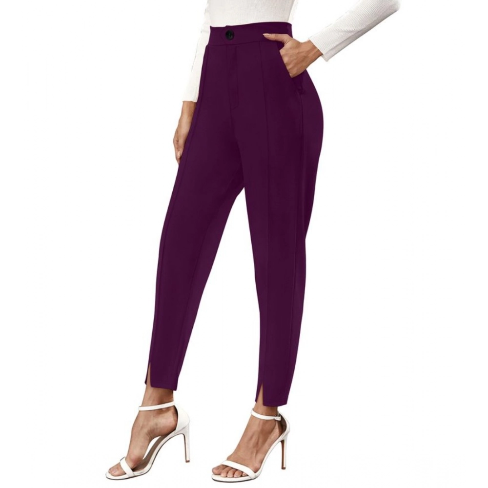 Women's Polyester Solid With Pocket Pant (Wine) - Image 4