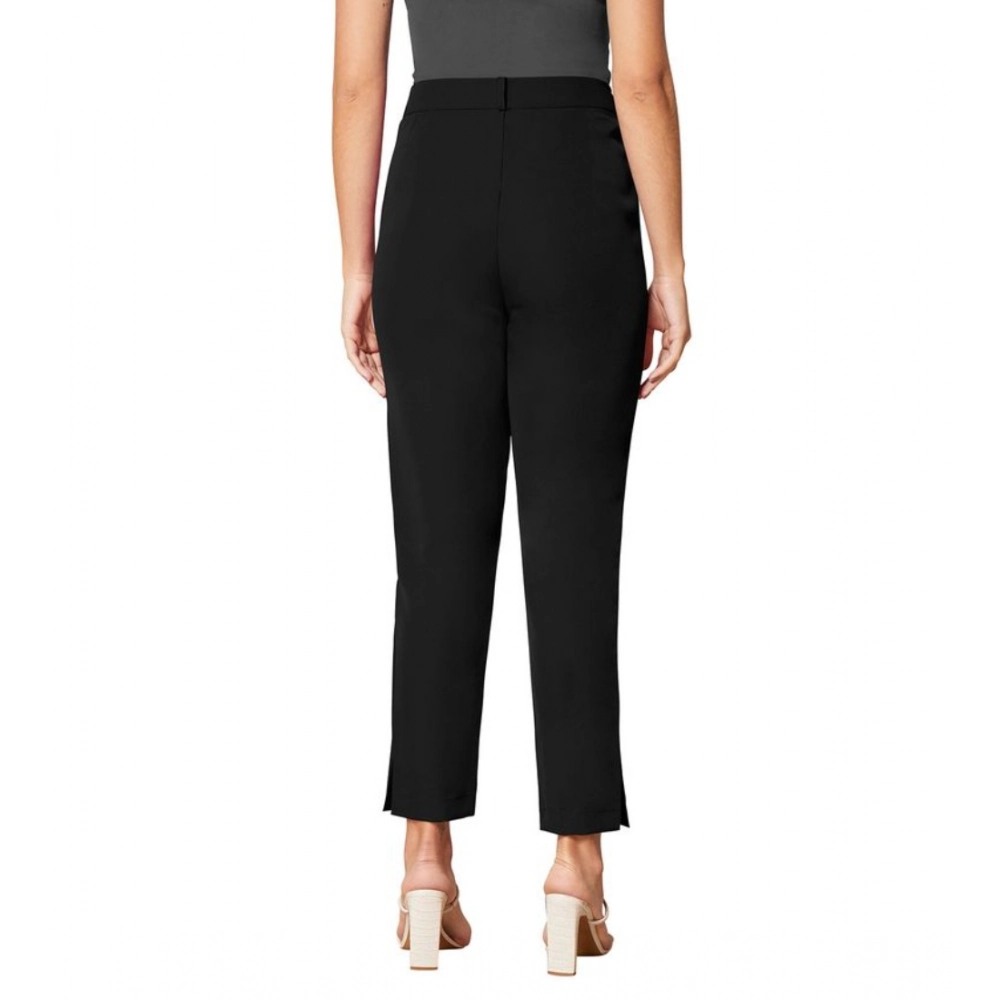 Women's Polyester Solid With Pocket Pant (Black) - Image 2
