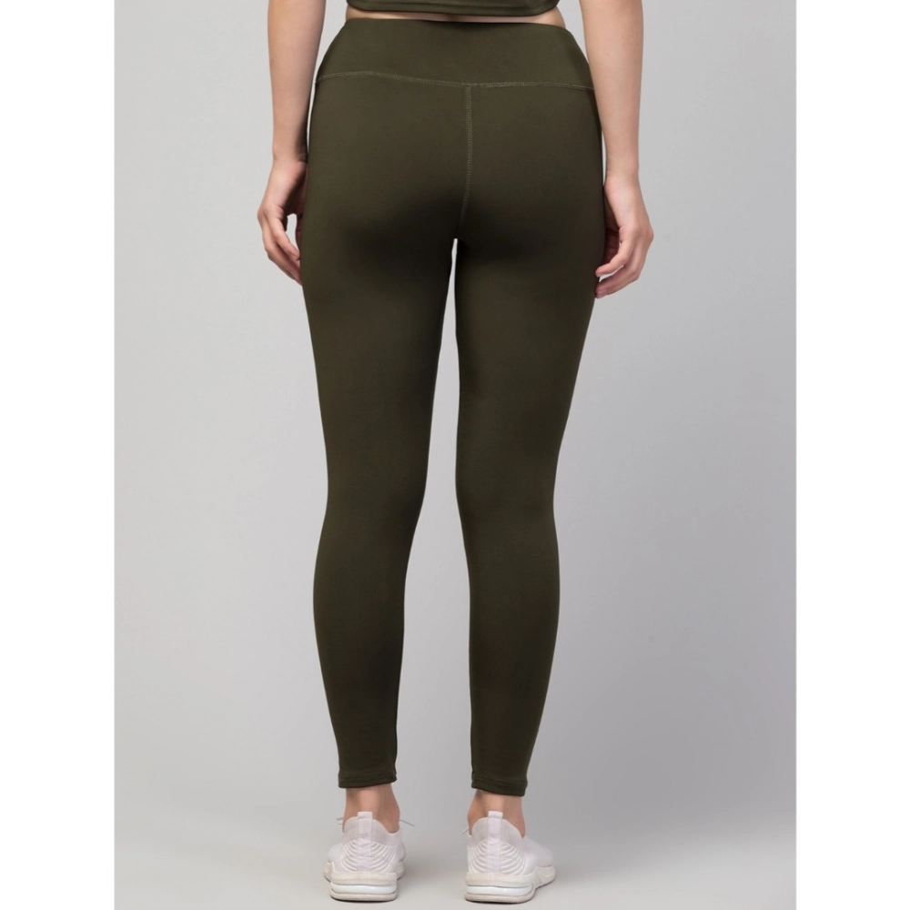 Women's Polyester Solid Ankle Length High-Rise Tights (Olive) - Image 6