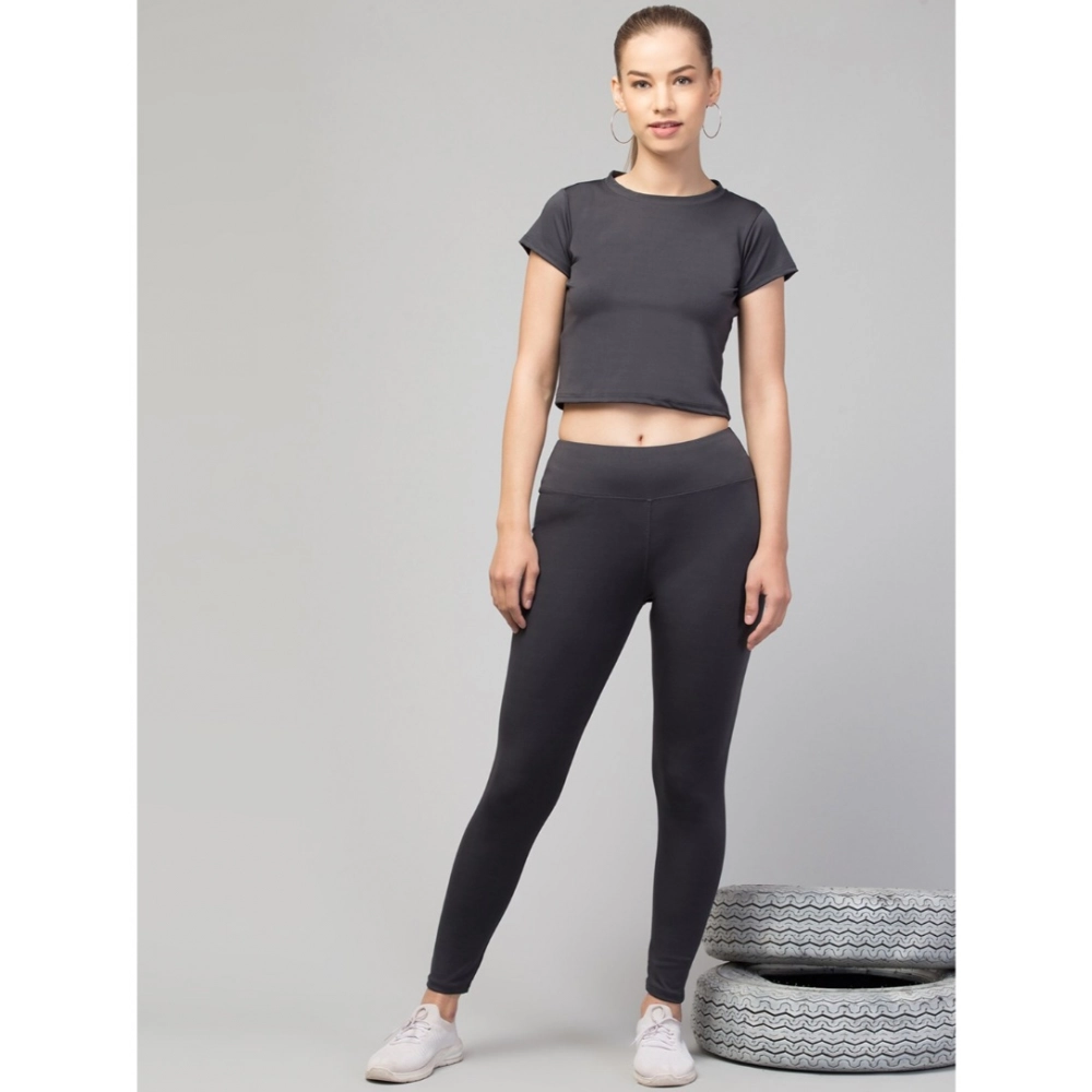 Women's Polyester Solid Ankle Length High-Rise Tights (Grey) - Image 3