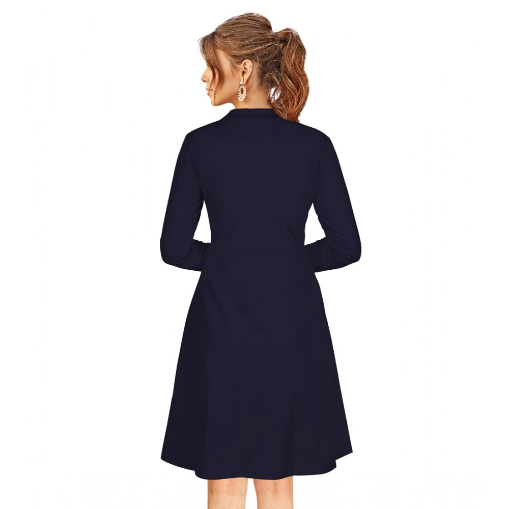 Women's Knitting stretchable Solid Round Neck Full Sleeve Dress (Blue) - Image 5