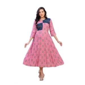 Women's Rayon Print With Embroidery Work A-Line Kurti (Wine)