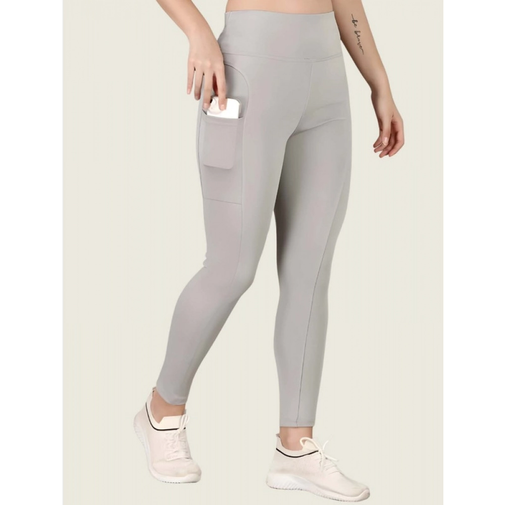 Women's Polyester Solid Ankle length High Waisted Tights (Grey) - Image 4