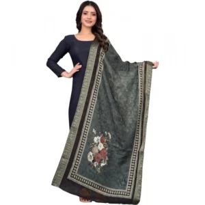 Women's chanderi silk Printed Dupatta (Black, Length: 2 Mtr)
