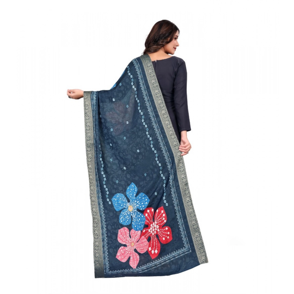 Women's chanderi silk Printed Dupatta (Navy Blue, Length: 2 Mtr) - Image 4